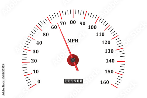 Realistic analog speedometer car odometer rpm dial counter gauge miles engine speed measuring scale meter dashboard indicator on transparent isolated background
