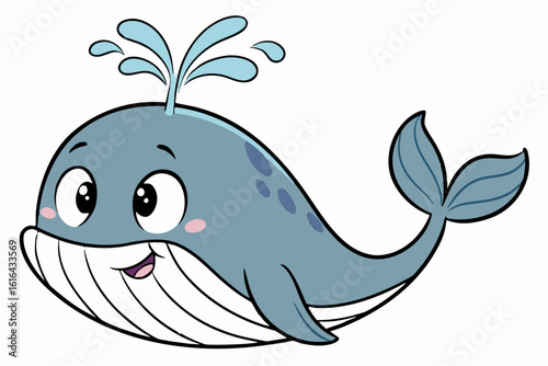 Happy cartoon whale spouting water smiling water spout