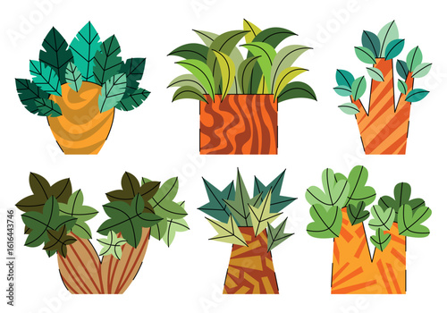 Wallpaper Mural Vector collection of vibrant cartoon palm trees and exotic tropical plants. For summer graphics, children’s projects, games, jungle scenes, digital prints, web design, clipart, and decoration themes.  Torontodigital.ca