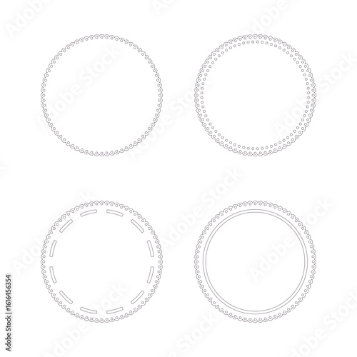 Set of round lace frames in black outline. Elegant decorative circles for labels, cards, scrapbooking, invitations, and vintage design. Delicate and versatile templates.