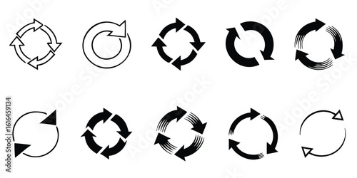 Collection of Circular Arrows, Representing Recycling and Rotation