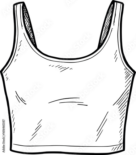 Cropped tank top sketch vector. Minimal black line fashion illustration, isolated on white.