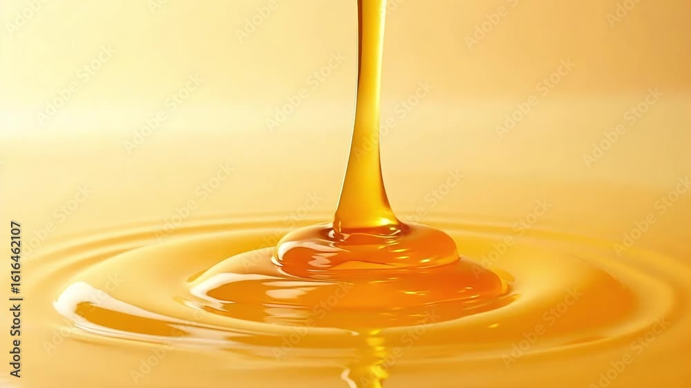 Golden honey pouring creates mesmerizing ripples - perfect for natural sweetness ads or recipe videos Golden honey pouring creates mesmerizing ripples - perfect for natural sweetness ads or recipe videos