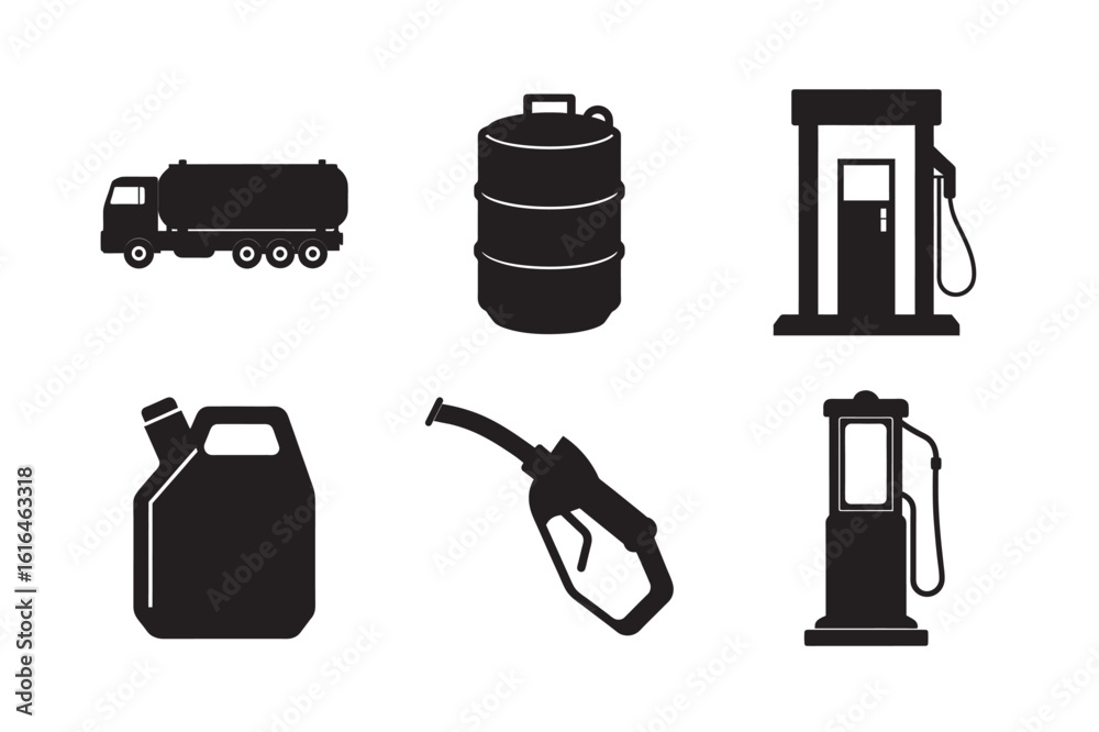 Φωτογραφία silhouette fuel tanker truck, gasoline barrel, modern fuel dispenser, petrol can