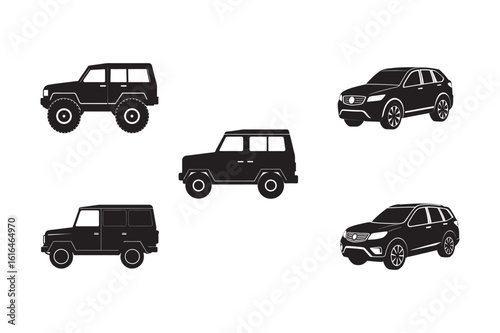 silhouette compact crossover SUV set bundle on white background