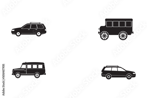 silhouette classic wagon estate car side view on set on the white background