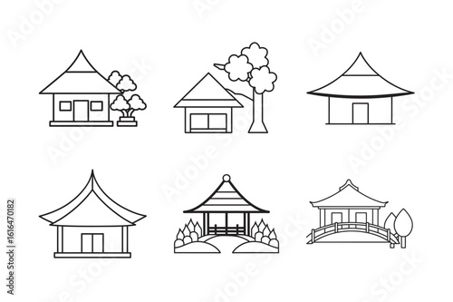 line art Japanese traditional house set bundle
