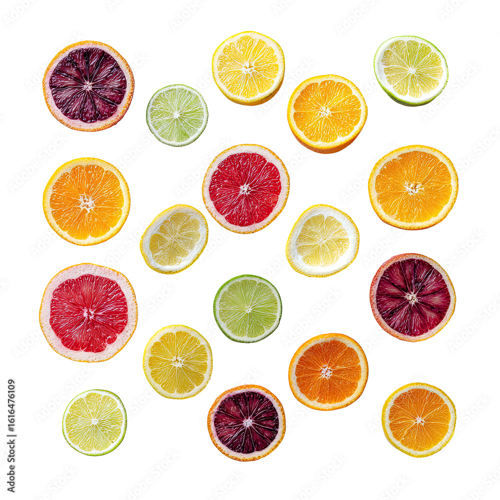 Obraz premium Citrus slices arranged in a geometric pattern