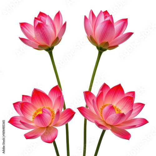 Beautiful Pink Lotus Flowers on Green Stems with Soft Petals