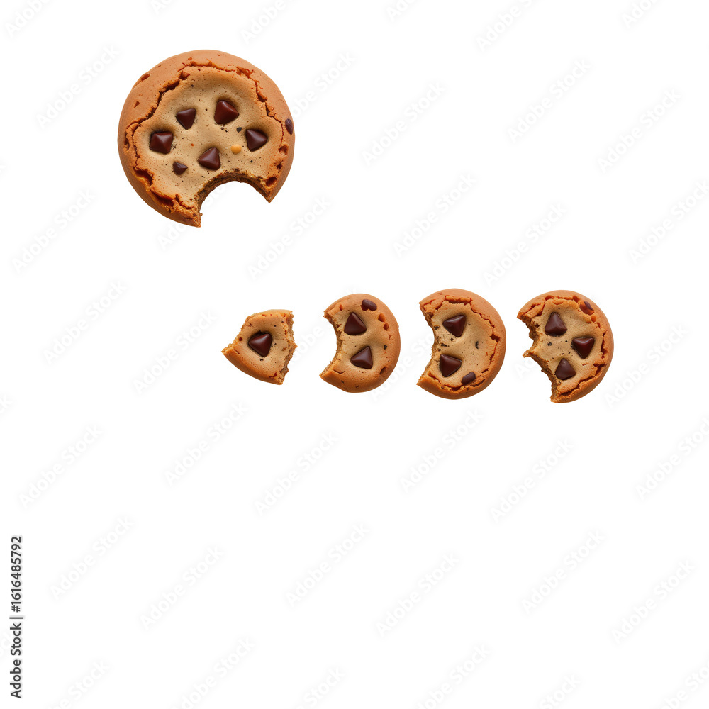 Obraz premium Delicious Chocolate Chip Cookies with Pieces Taken Away Displayed