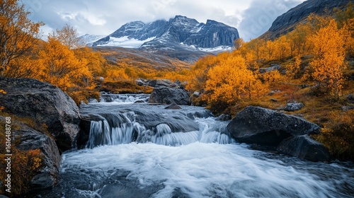 Autumn Colors Reflect on a Mountain Stream in a Serene Landscape