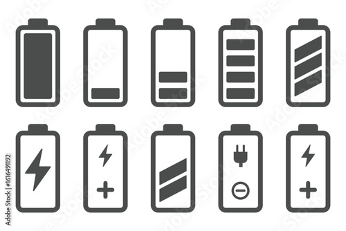 Battery icons set. Battery charge level indicators icons set. Discharged and fully charged battery. level battery energy. Vector illustration