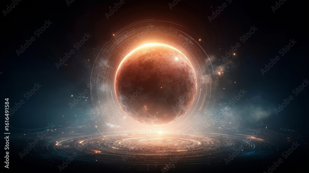 Obraz premium A red planet in the middle of a black background