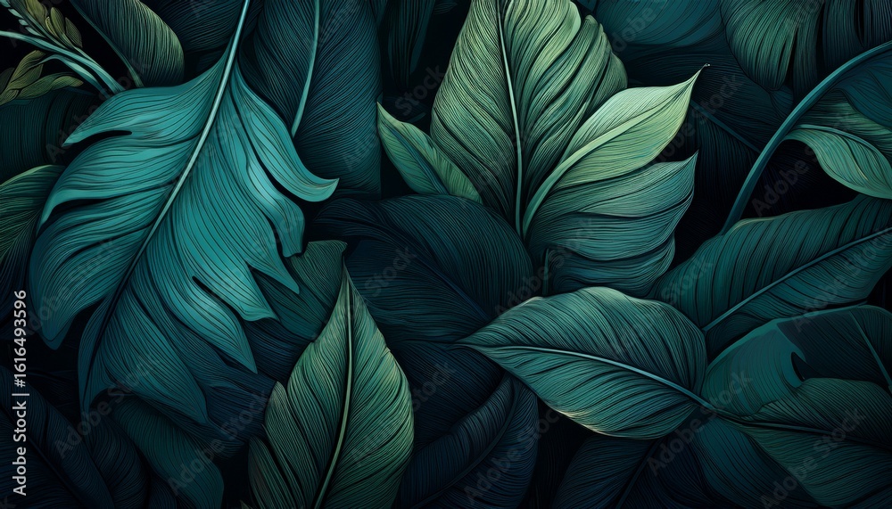 custom made wallpaper toronto digitaldark tropical leaves texture with natural patterns and moody atmospheric lighting