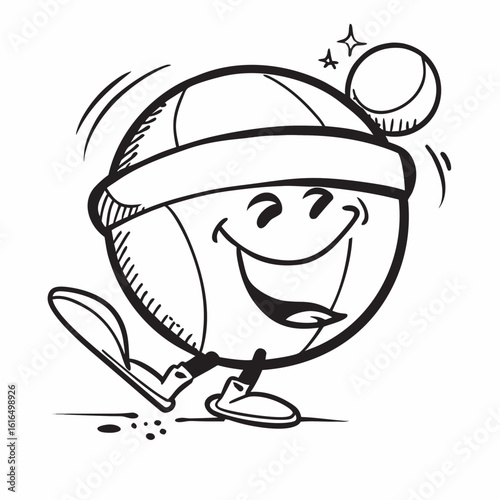 Cheerful cartoon basketball character wearing a hat and playing with a smaller ball on a white background