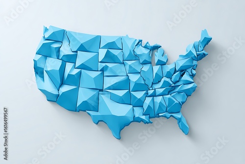 Blue Low Poly United States Map with State Lines