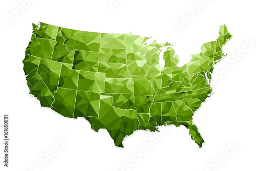 United States Map in Green Geometric Polygon Style