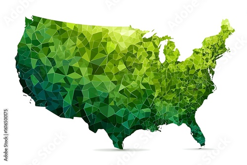 United States Map in Green Geometric Polygon Style