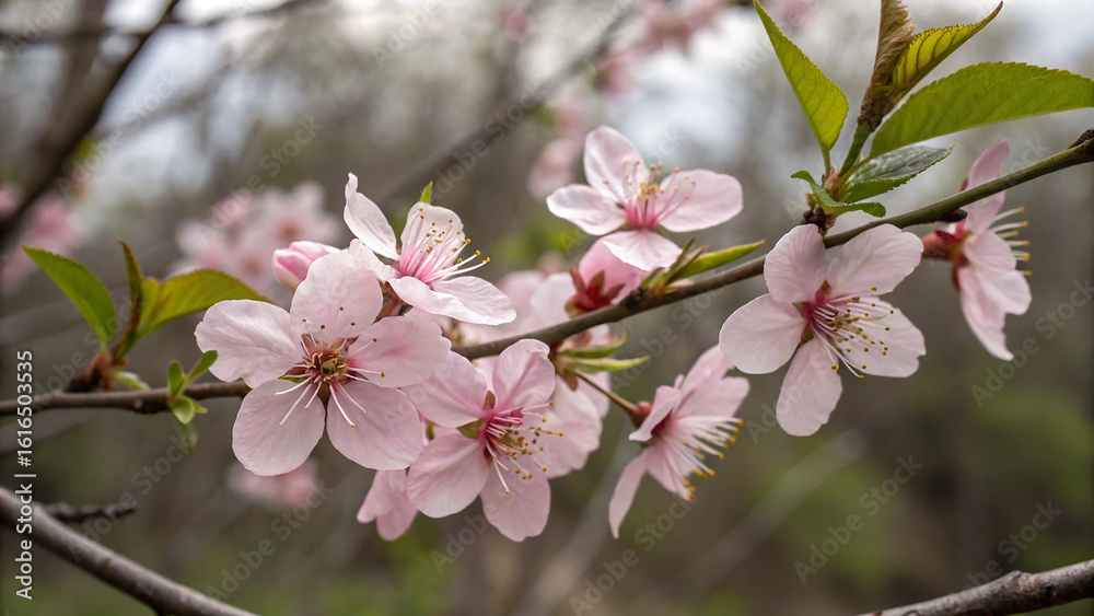 Obraz premium a close up view of delicate pink flowers on a branch