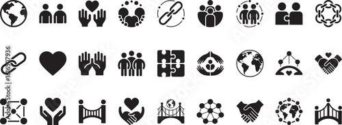 Connection and Unity Icons Set Teamwork Partnership Global Collaboration Symbols