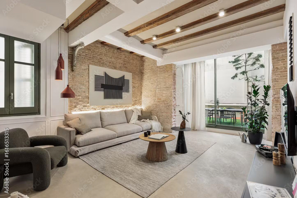 Fototapeta premium Modern luxury apartment interior in minimal scandinavian style, 3d rendering