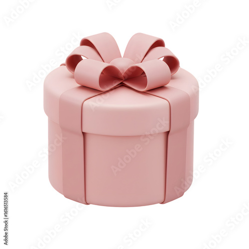 Elegant Round Pink Gift Box with Sculpted Ribbon Bow Isolated on PNG Background.