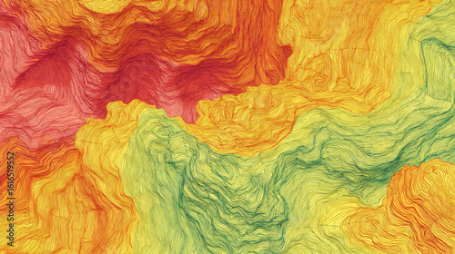 Colorful abstract vector background with tangled contour lines in vivid warm swirling motion