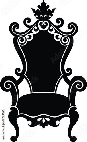 Baroque luxury throne silhouette vector with regal detailing