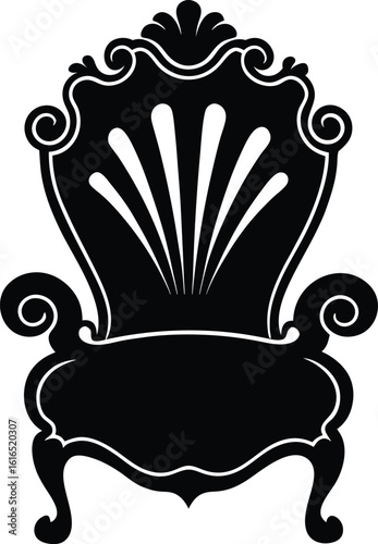 Scrollback curved throne silhouette vector with intricate design