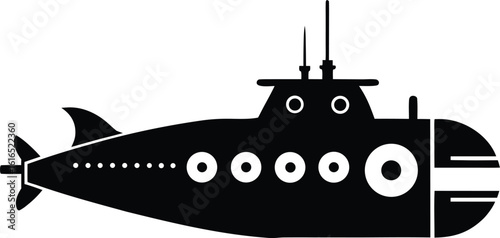 Submarine silhouette, minimal underwater vehicle, outline sea craft, modern marine sketch, continuous line art