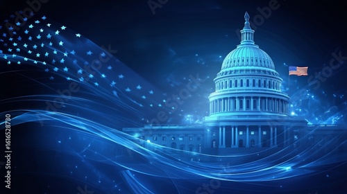 Capitol Building Illuminated at Night With Digital Effects in Washington D.C.