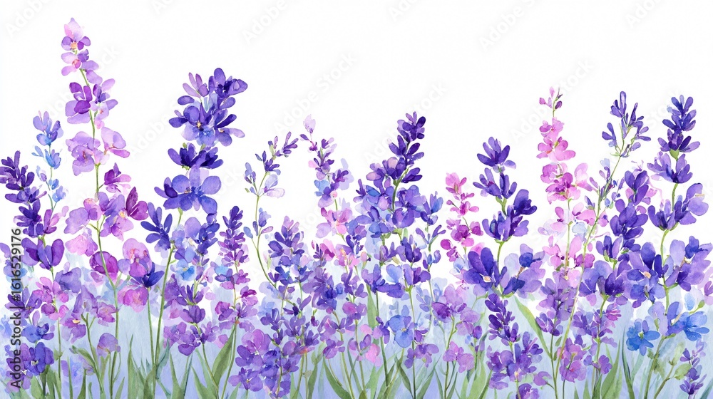 Naklejka premium Elegant Lavender Watercolor Floral Border Illustration