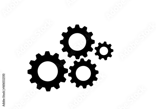 Illustration displaying four gears interlocking on a plain setting with a simple and clean design style