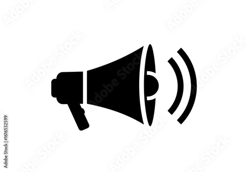 Illustration of a handheld megaphone with sound waves emanating from its speaker in solid form