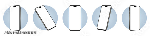 Mockup of a smartphone screen. Mobile phone frameless blank screen. Smart phone from different angles.