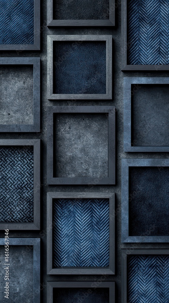 Fototapeta premium Dark gray frames, various shades of blue, textured backgrounds