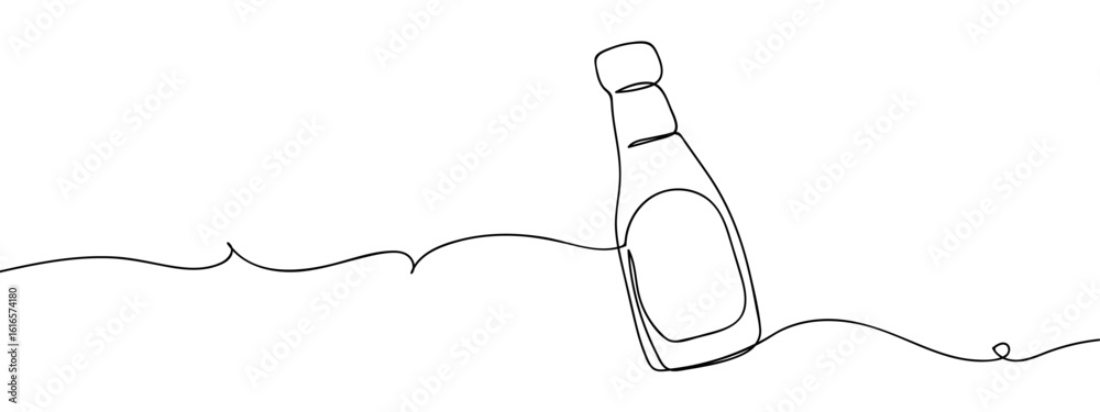Obraz premium Continuous line hand drawn vector illustration of a bottle of ketchup isolated on transparent background. edit stroke.
