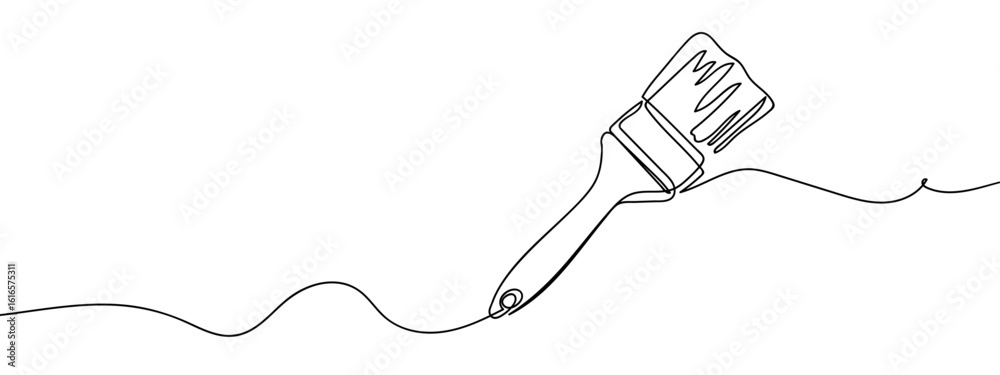 Obraz premium Continuous line hand drawn vector illustration. Big paint brush. Isolated on transparent background. edit stroke.