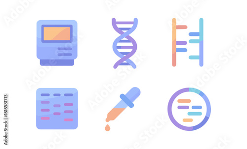 Modern gradient science icons: dna, data, analysis, and research tools