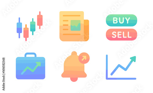 Colorful icons representing financial growth and trading trends in modern design