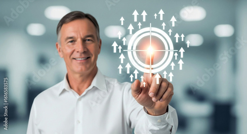 Businessman success target strategy goal achievement business growth focus vision plan concept aim point