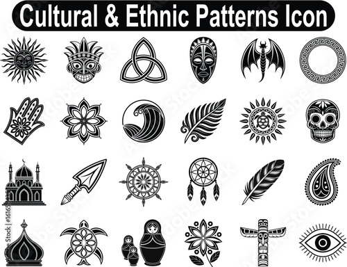 Diverse cultural and ethnic pattern icons patterns