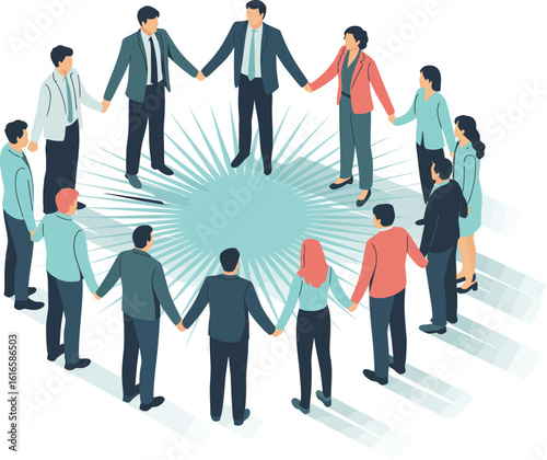 Business team holding hands in a circle unity and teamwork concept