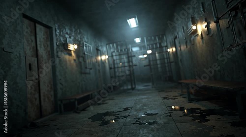 Eerie Abandoned Corridor with Dim Lights / 薄暗い照明が不気味な廃墟の廊下