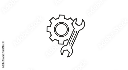 Illustration of a gear and a wrench representing mechanical work and repair on a white background ai generated