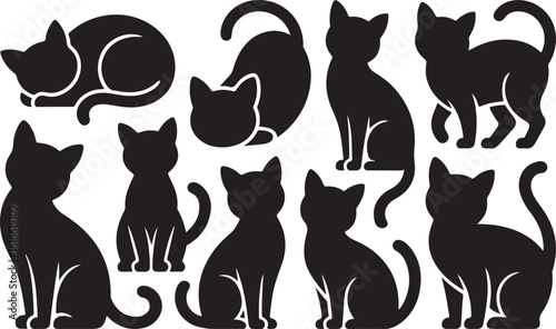 Black cat silhouettes in various poses cats animals