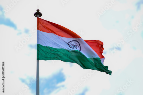 Big waving Indian flag in the wind