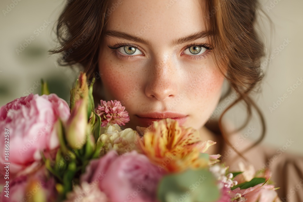 Attractive young woman holding a bouquet Attractive young woman holding a bouquet