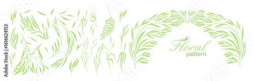 Green graceful frame made of twigs. hand drawing. Not AI, Vector illustration
