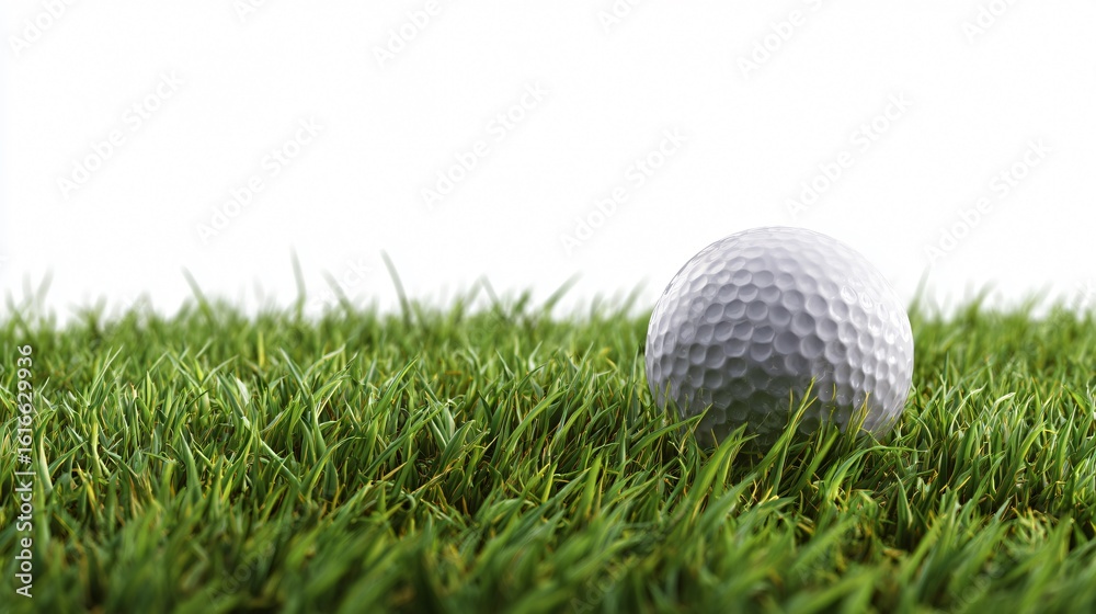 Golf Ball on Green Grass Field Isolated on White Background Golf Ball on Green Grass Field Isolated on White Background